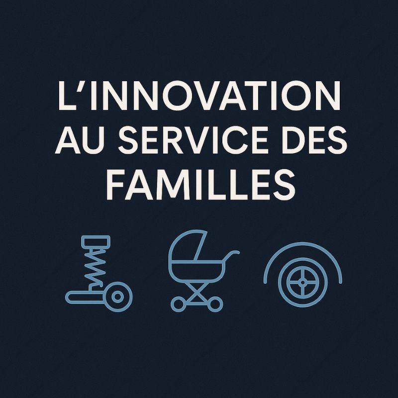 | SécuMax Affiche avec icônes de poussette et message sur l’innovation au service des familles